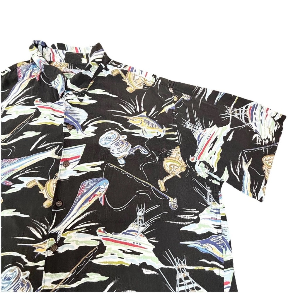 Vintage 90s Reyn Spooner Hawaiian‎ Shirt Men’s Xxl Black Fish Boat Print